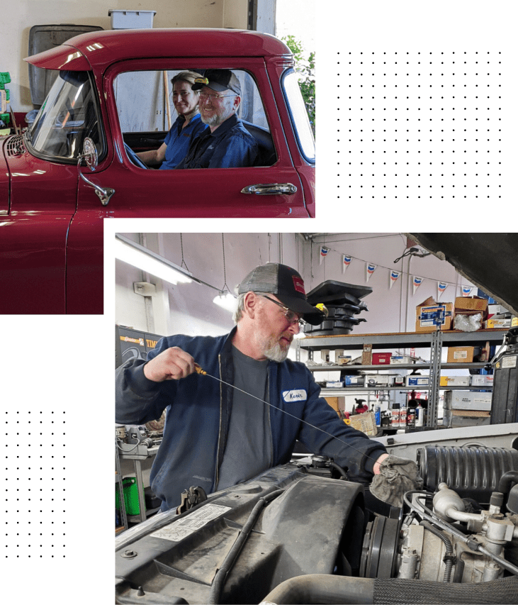 Classic Auburn truck being serviced by technicians at Auburn Service Center.