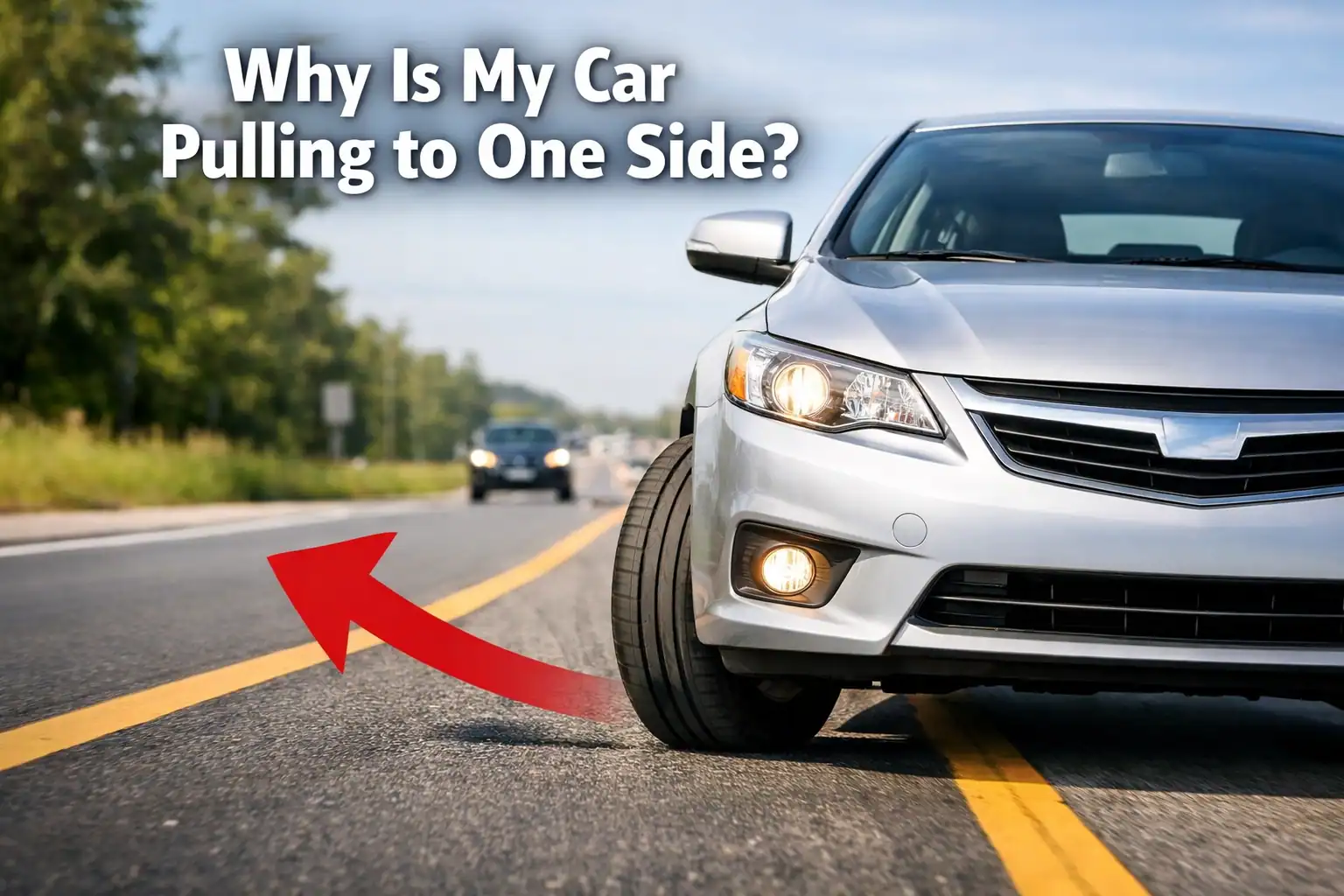 Car pulling to one side, indicating alignment or suspension problems needing professional service.