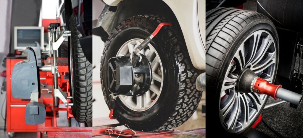 Vehicle suspension and wheel alignment repair process at Autosauce Performance.