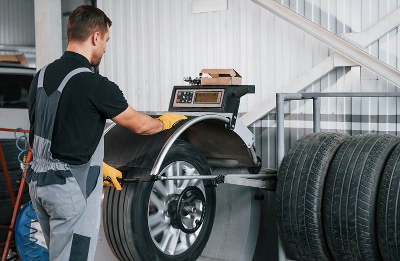 Professional tire balancing service at Auto Tech Solutions.