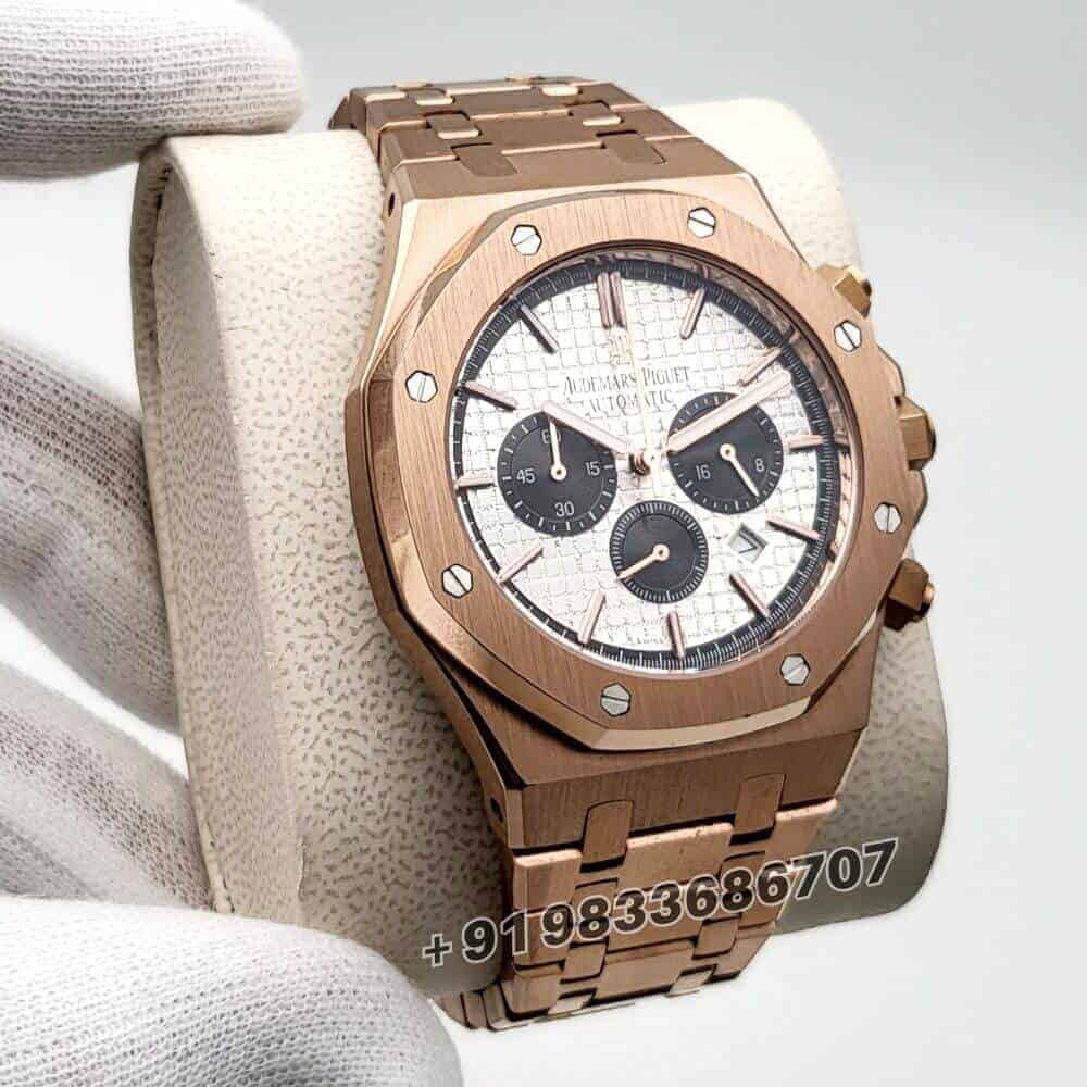 Audemars Piguet Royal Oak Chronograph 41mm Rose Gold White Dial Super High Quality Watch (1)