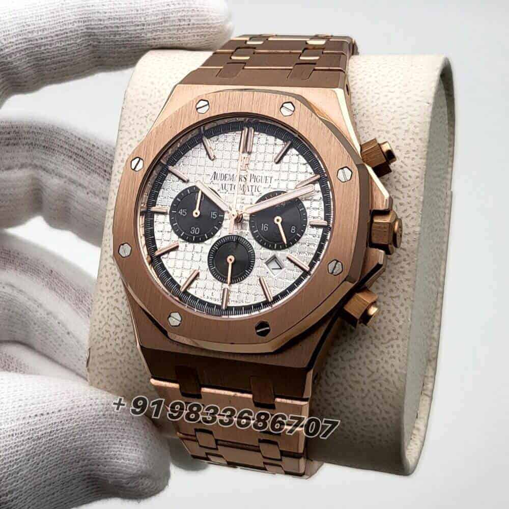 Audemars Piguet Royal Oak Chronograph 41mm Rose Gold White Dial Super High Quality Watch (1)