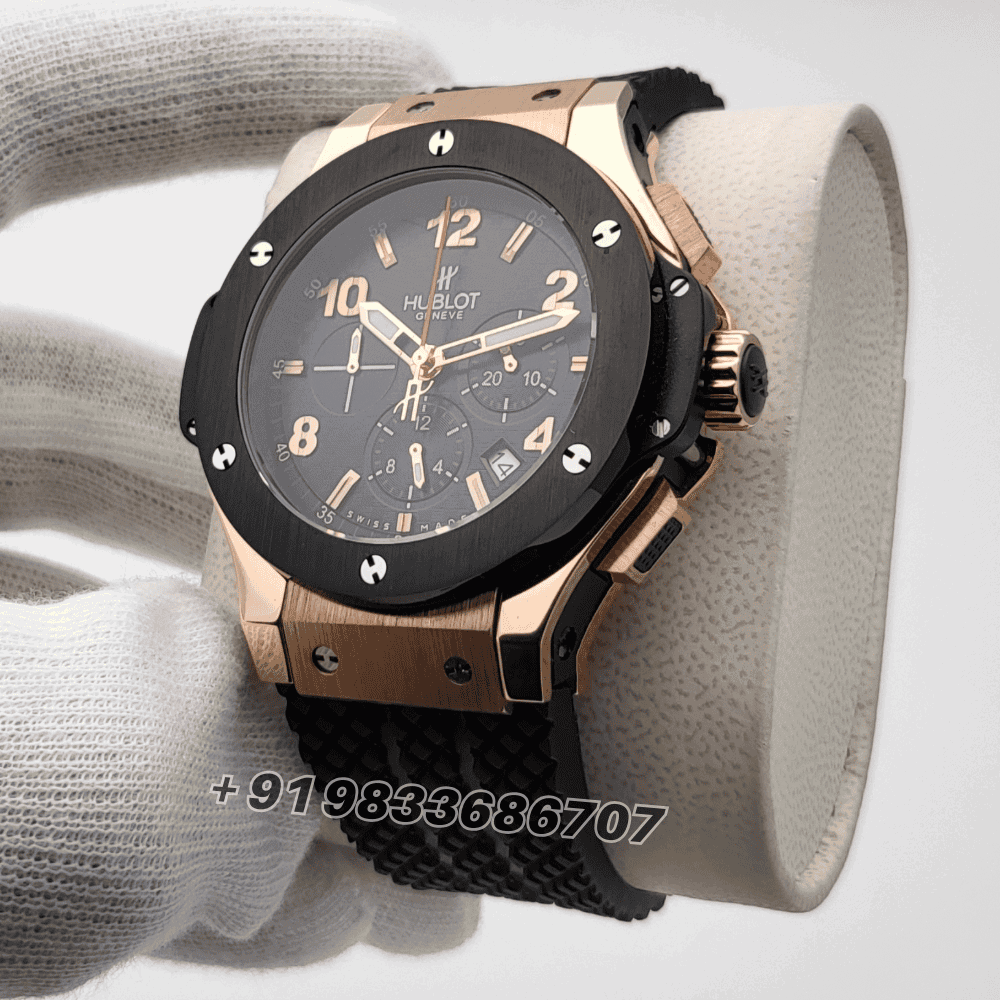 Hublot Big Bang Rose Gold Ceramic Bazel High Quality Chronograph Watch (2)