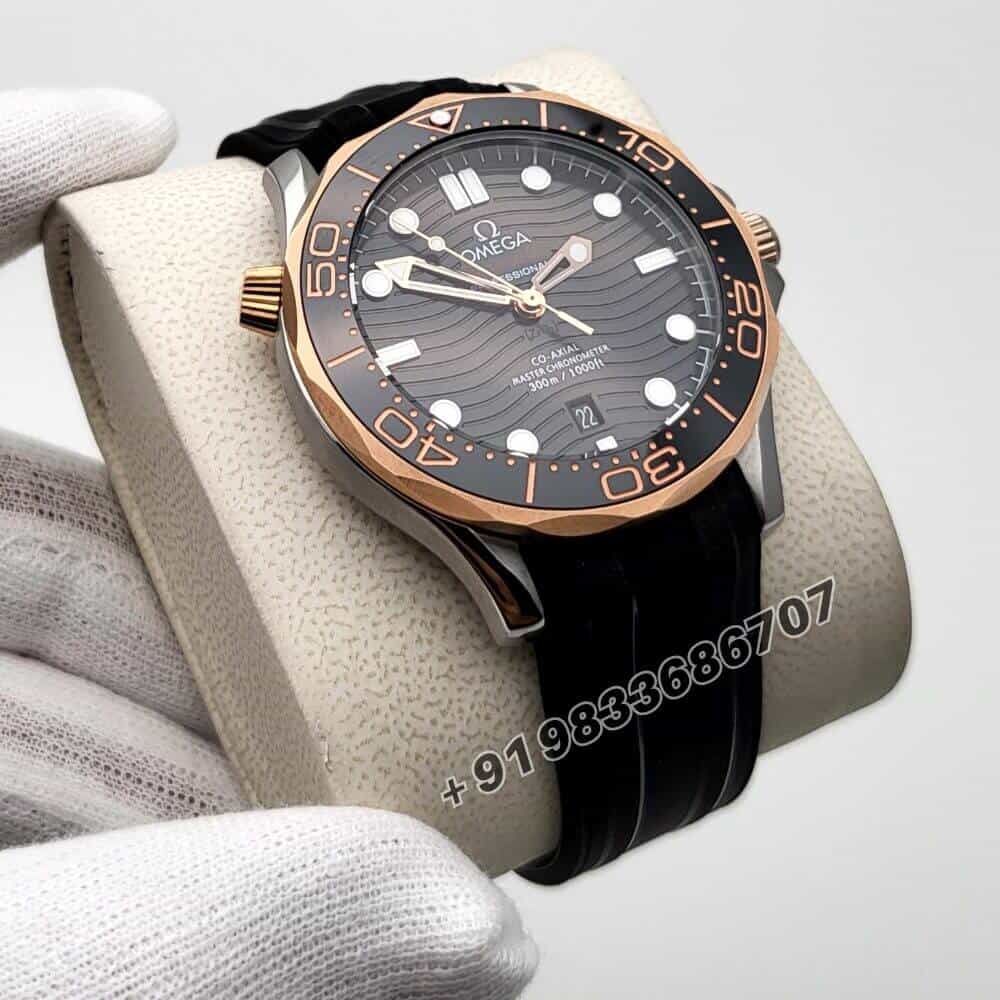 Omega Seamaster Diver Professional Rose Gold Bezel Rubber Strap Super High Quality Swiss Automatic Watch (1)