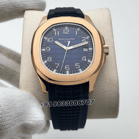 fake patek philippe aquanaut Rose Gold Blue Dial