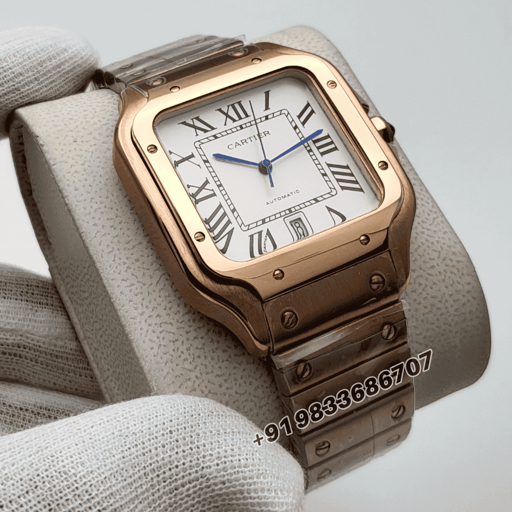 Cartier Santos Rose Gold White Dial Super High Quality Swiss Automatic Watch