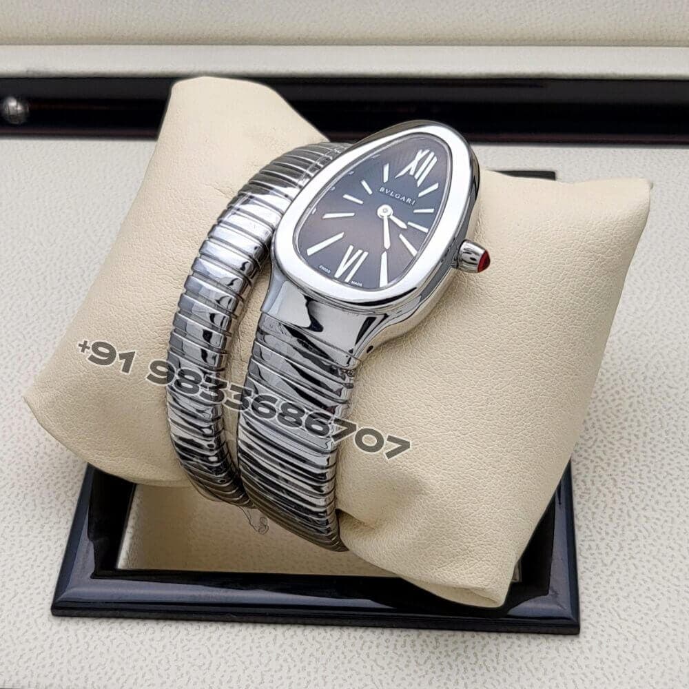 Bulgari Serpenti Stainless Steel Single Spiral Black Dial Super High Quality Watch (2)