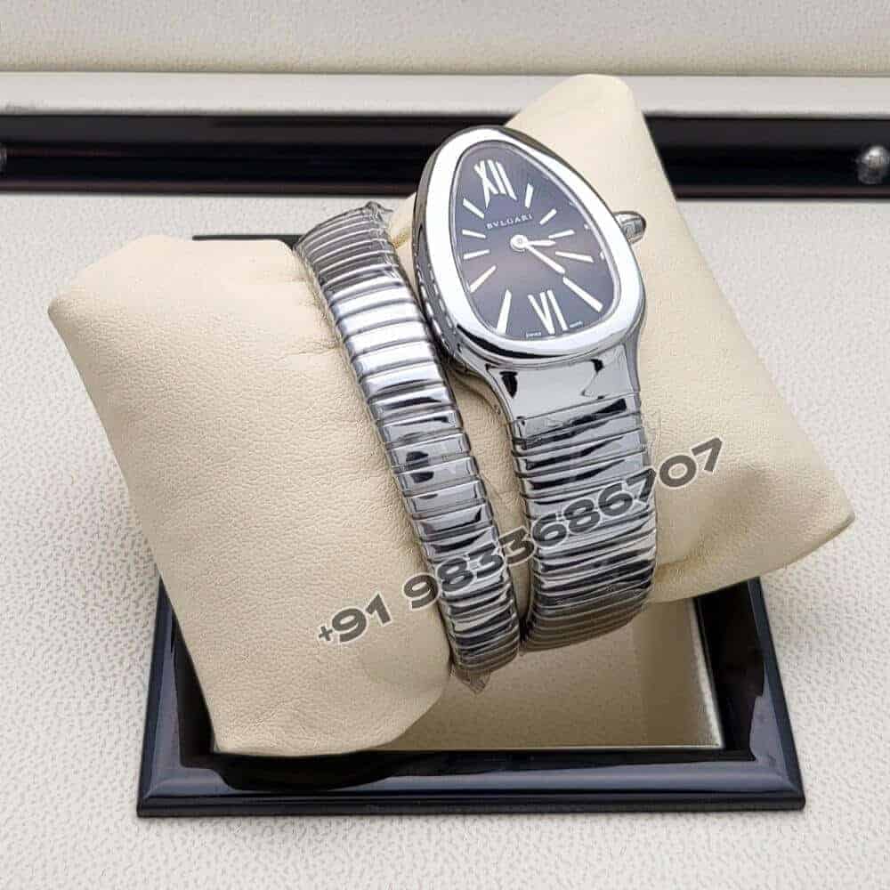 Bulgari Serpenti Stainless Steel Single Spiral Black Dial Super High Quality Watch (2)