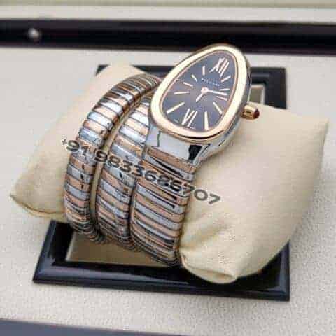 Bvlgari Serpenti Dual Tone Double Spiral Black Dial Super High Quality Watch (2)