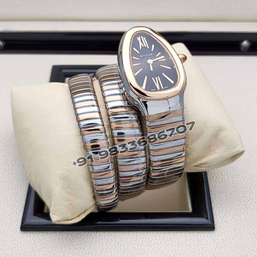 Bvlgari Serpenti Dual Tone Double Spiral Black Dial Super High Quality Watch (2)