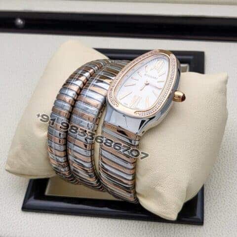 Bvlgari Serpenti Dual Tone Double Spiral White Dial Brilliant Cut Diamond Set Bezel Super High Quality Watch
