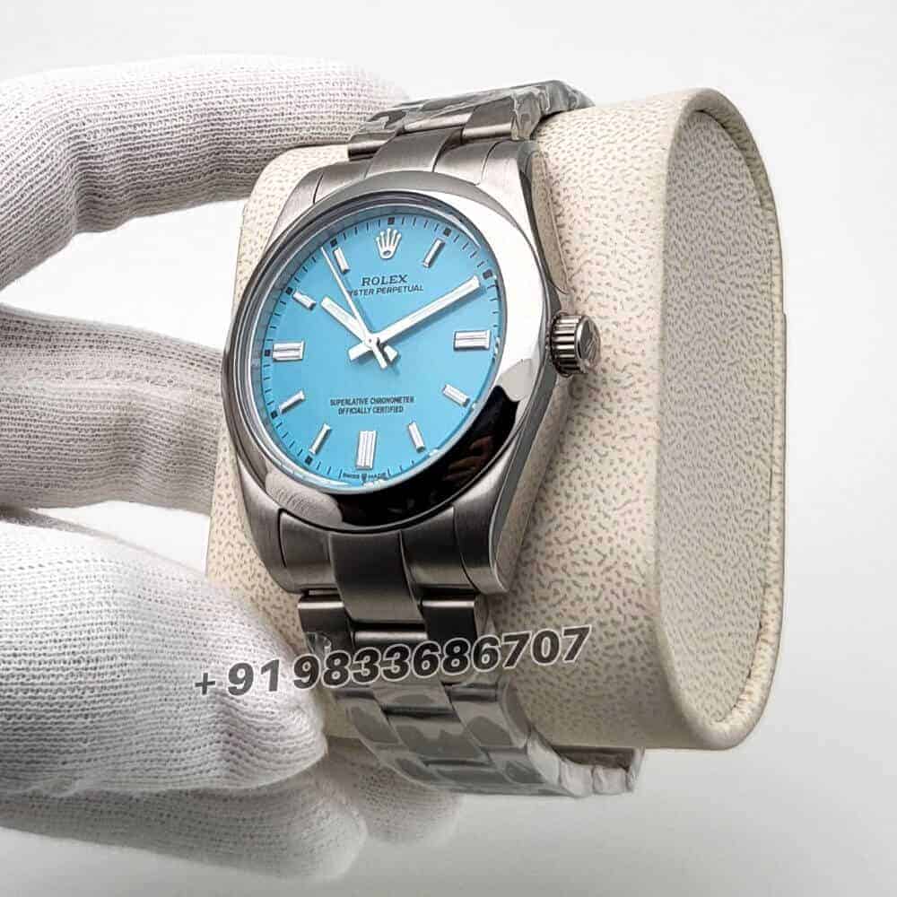 Rolex Oyster Perpetual Silver Blue Dial Super High Quality Swiss Automatic Watch