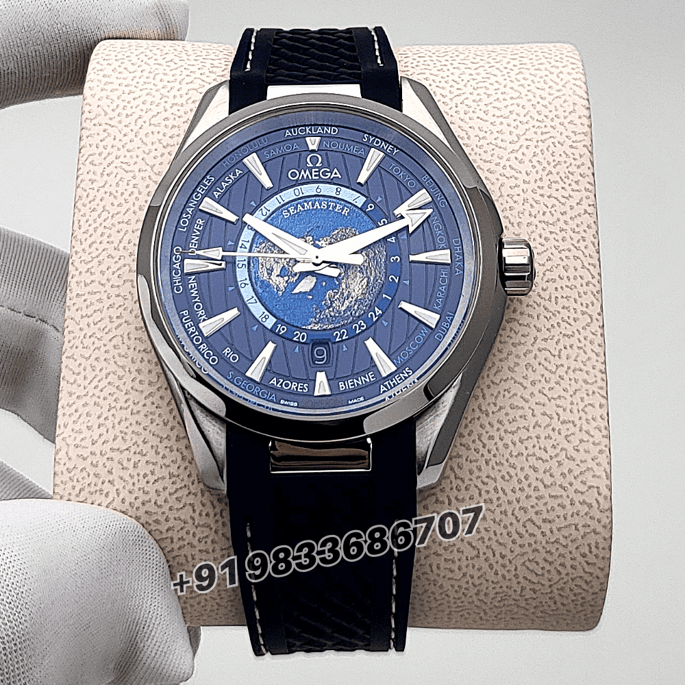 Omega Seamaster Aqua Tera World Time Blue Dial Rubber Strap High Quality Swiss Automatic Watch