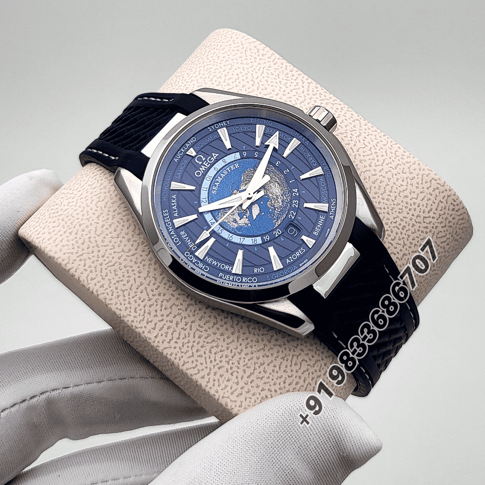 Omega Seamaster Aqua Tera World Time Blue Dial Rubber Strap High Quality Swiss Automatic Watch - Image 3