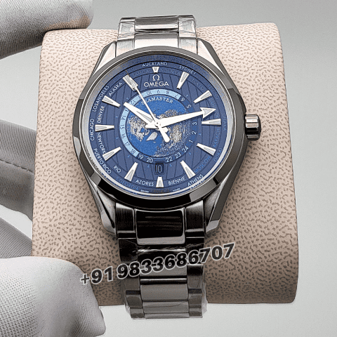 Omega Seamaster Aqua Tera World Time Blue Dial Silver High Quality Swiss Automatic Watch