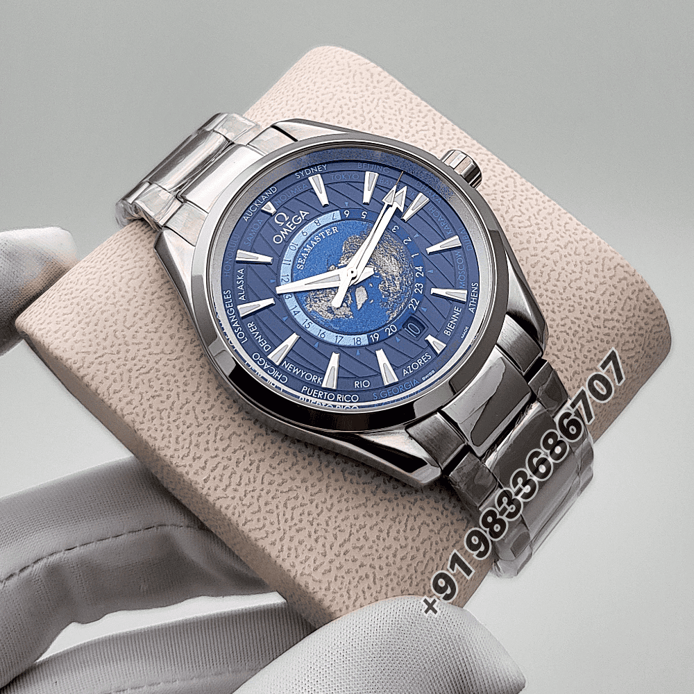 Omega Seamaster Aqua Tera World Time Blue Dial Silver High Quality Swiss Automatic Watch - Image 3