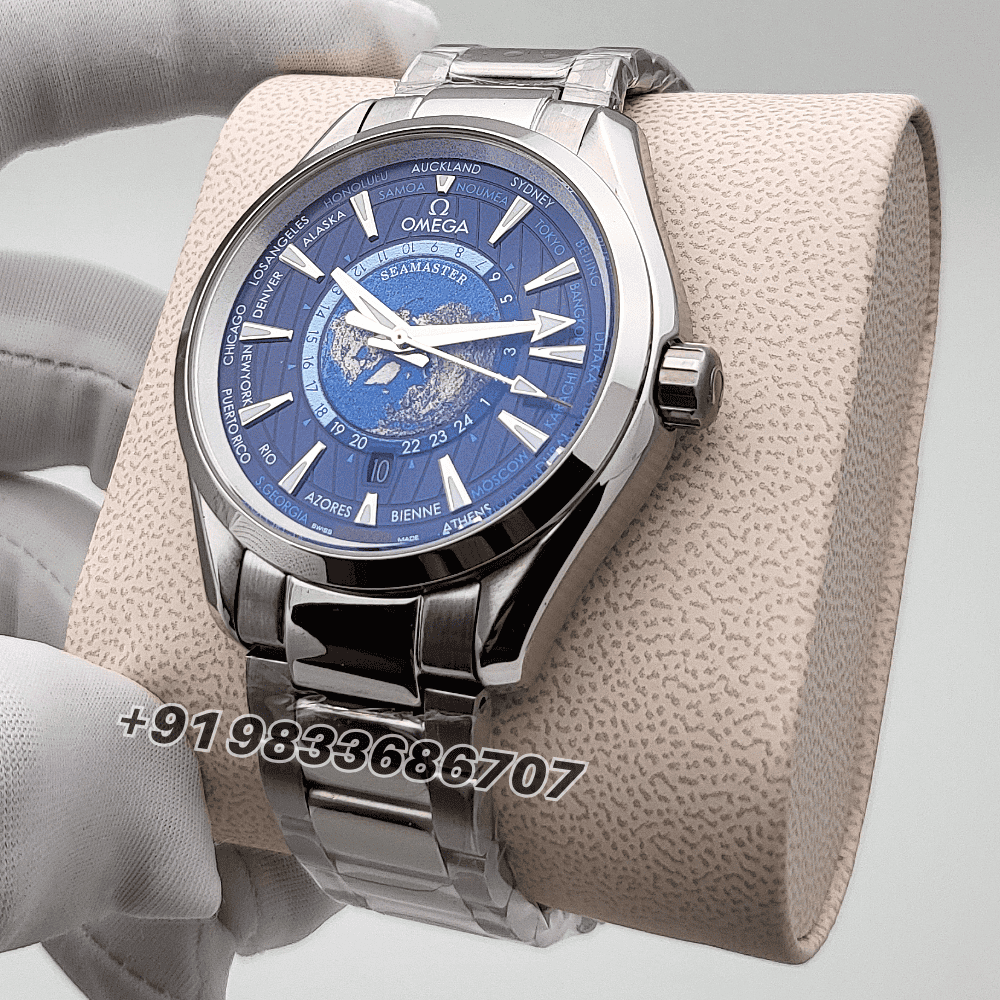 Omega Seamaster Aqua Tera World Time Blue Dial Silver High Quality Swiss Automatic Watch - Image 2