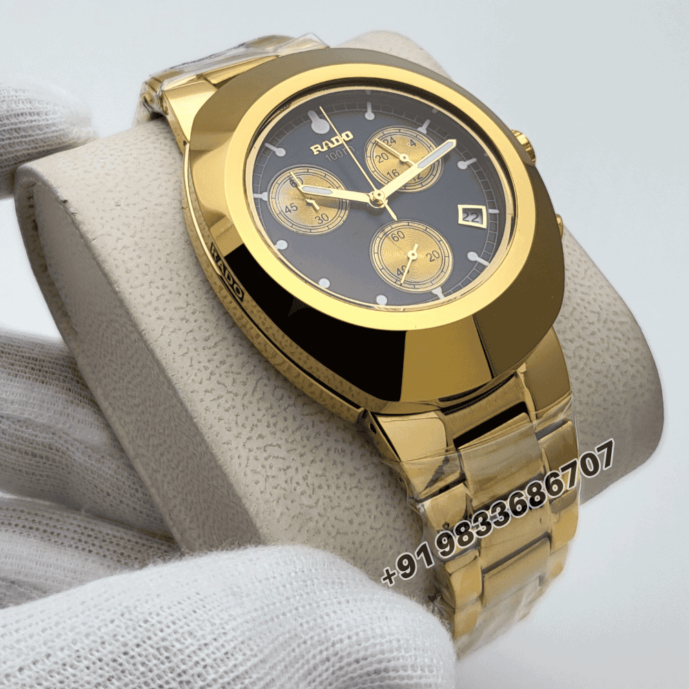Rado Diastar Full Gold Black Dial Chronograph Movement High Quality Watch