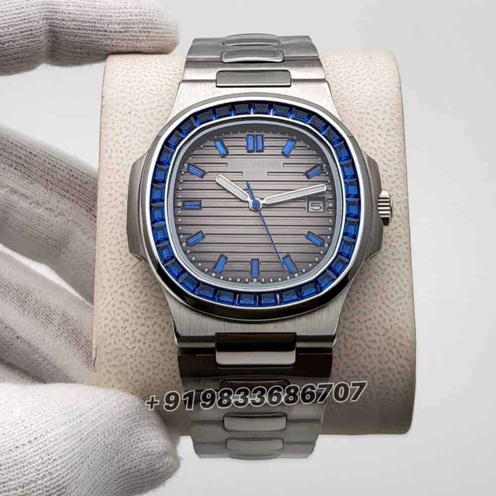 patek philippe nautilus copy Silver Blue Emerald