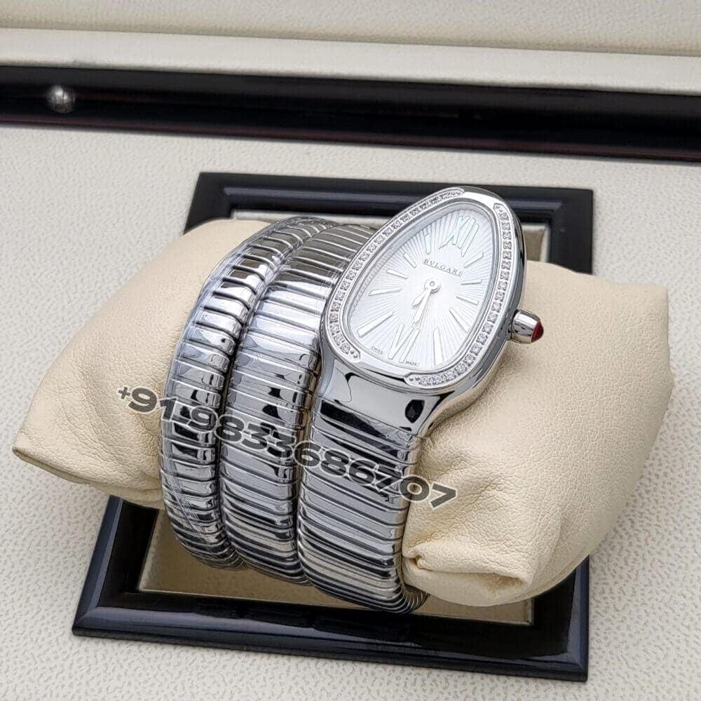 Bulgari Serpenti Stainless Steel Double Spiral White Dial Brilliant Cut Diamond Set Bezel Super High Quality Watch (1)