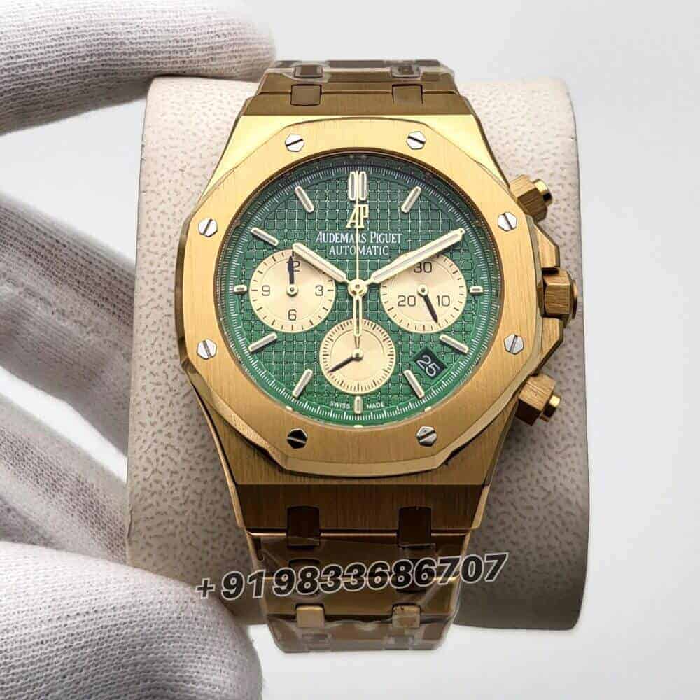 audemars piguet duplicate Royal Oak Chronograph Full Gold Green Dial 41mm