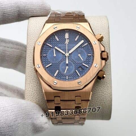 audemars piguet copy Royal Oak Chronograph Full Rose Gold Blue Dial 41mm