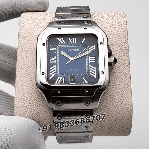 Cartier Santos 100 Full Silver Blue Dial High Quality Swiss Automatic Watch
