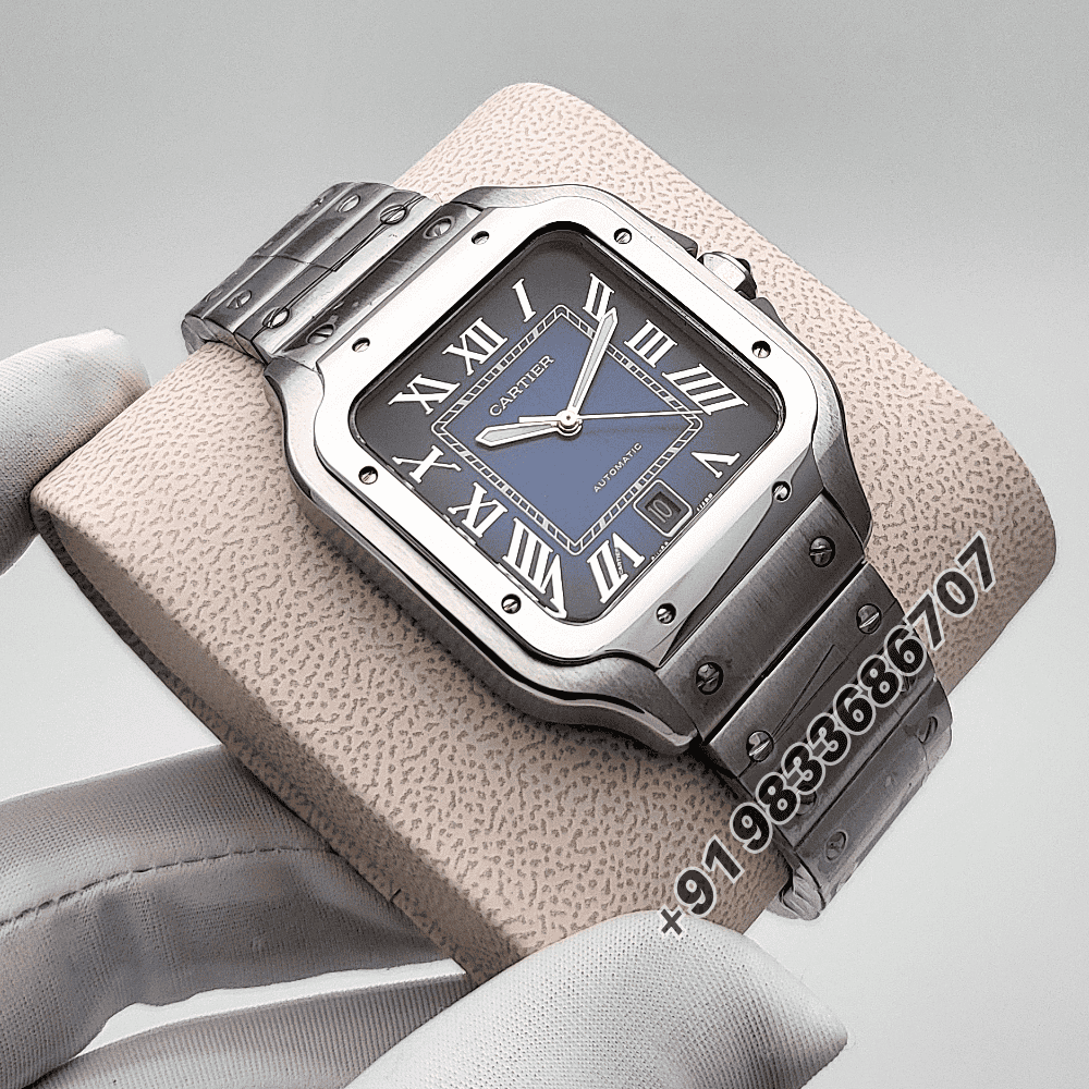 Cartier Santos 100 Full Silver Blue Dial High Quality Swiss Automatic Watch - Image 3