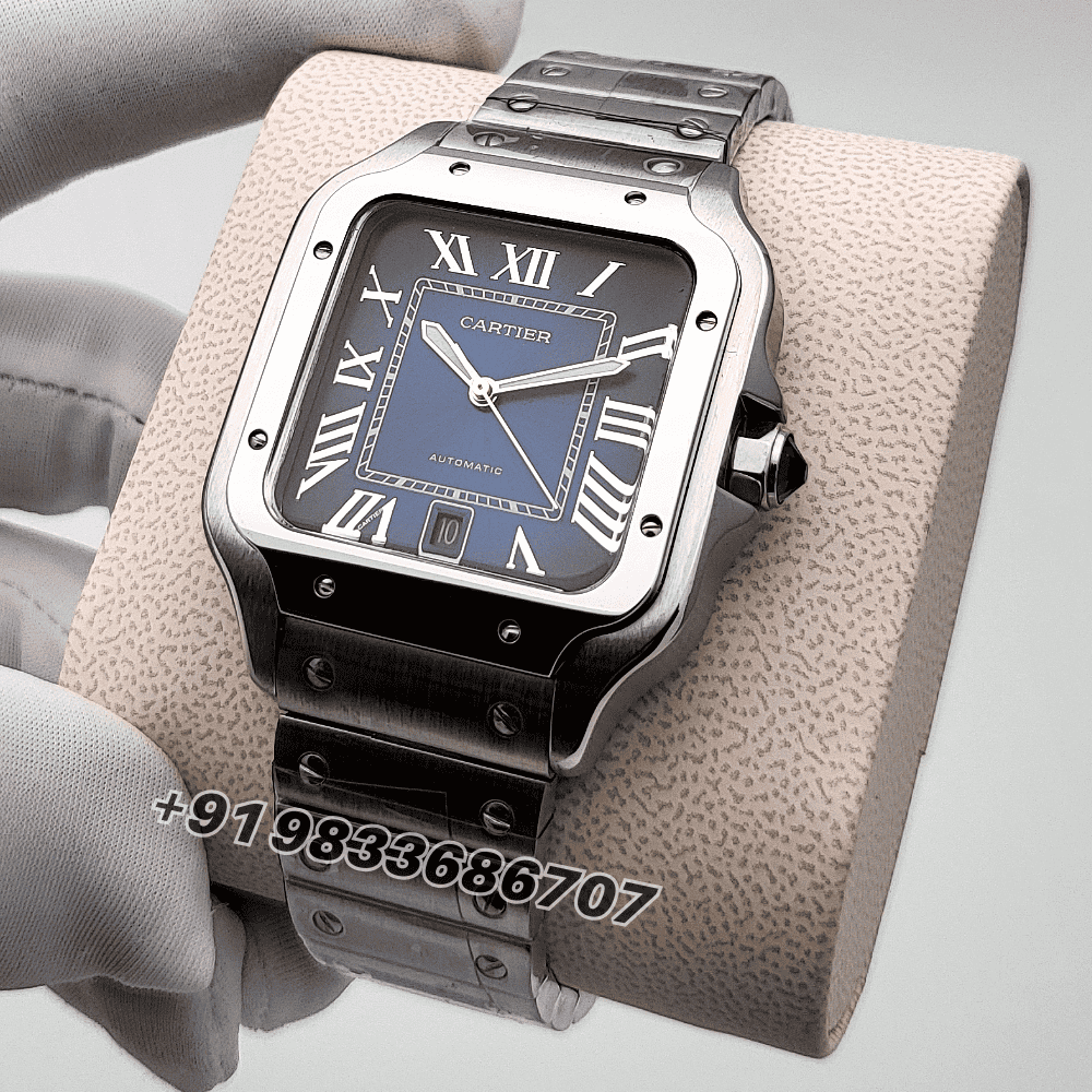 Cartier Santos 100 Full Silver Blue Dial High Quality Swiss Automatic Watch - Image 2