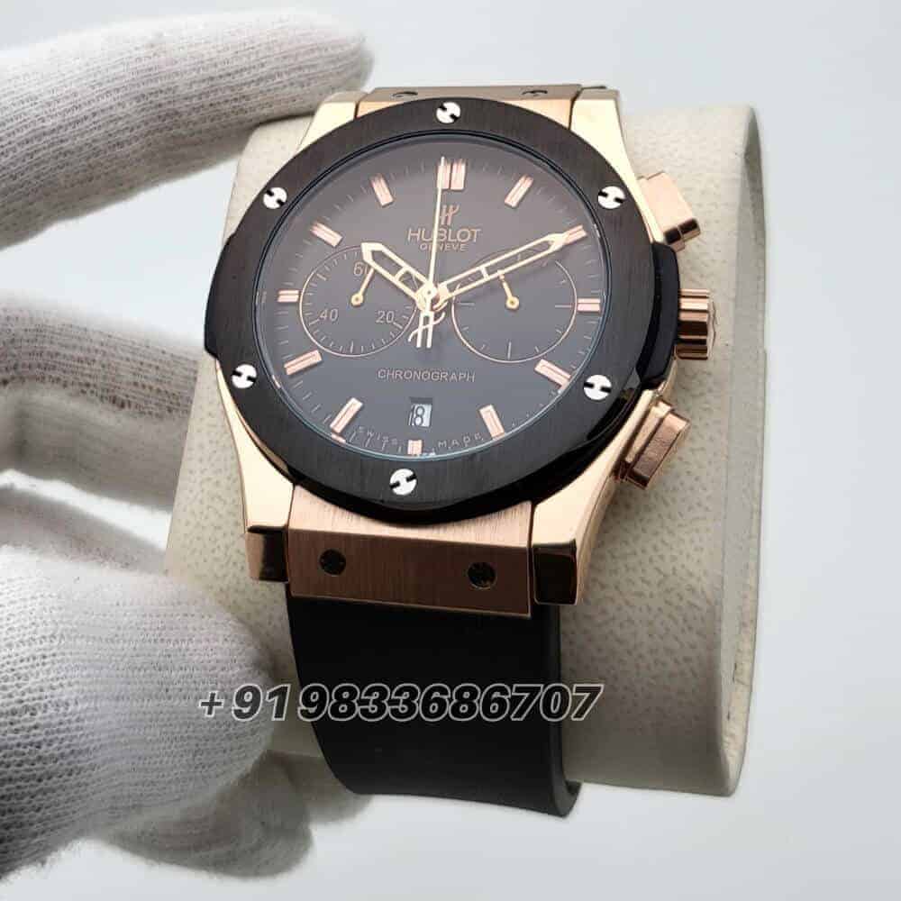 Hublot Classic Fusion Black Ceramic Chronograph Rubber Strap Super High Quality Watch (1)