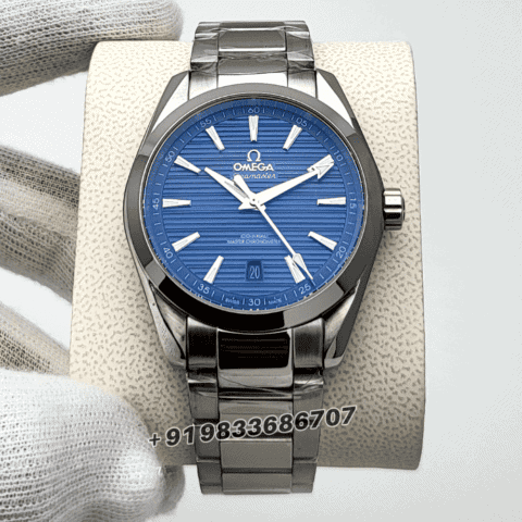 first copy of omega watches Aqua Tera Co-Axial Master Chronometer Silver Blue Dial