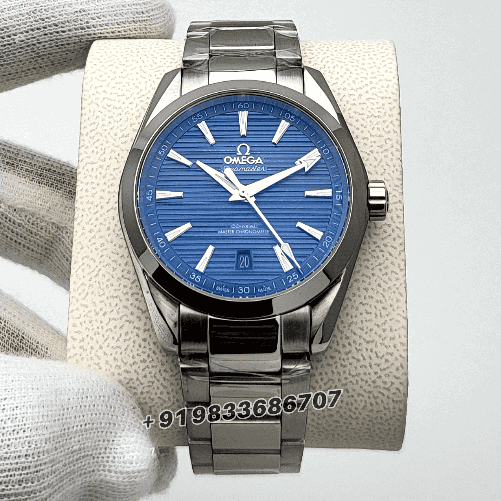 first copy of omega watches Aqua Tera Co-Axial Master Chronometer Silver Blue Dial