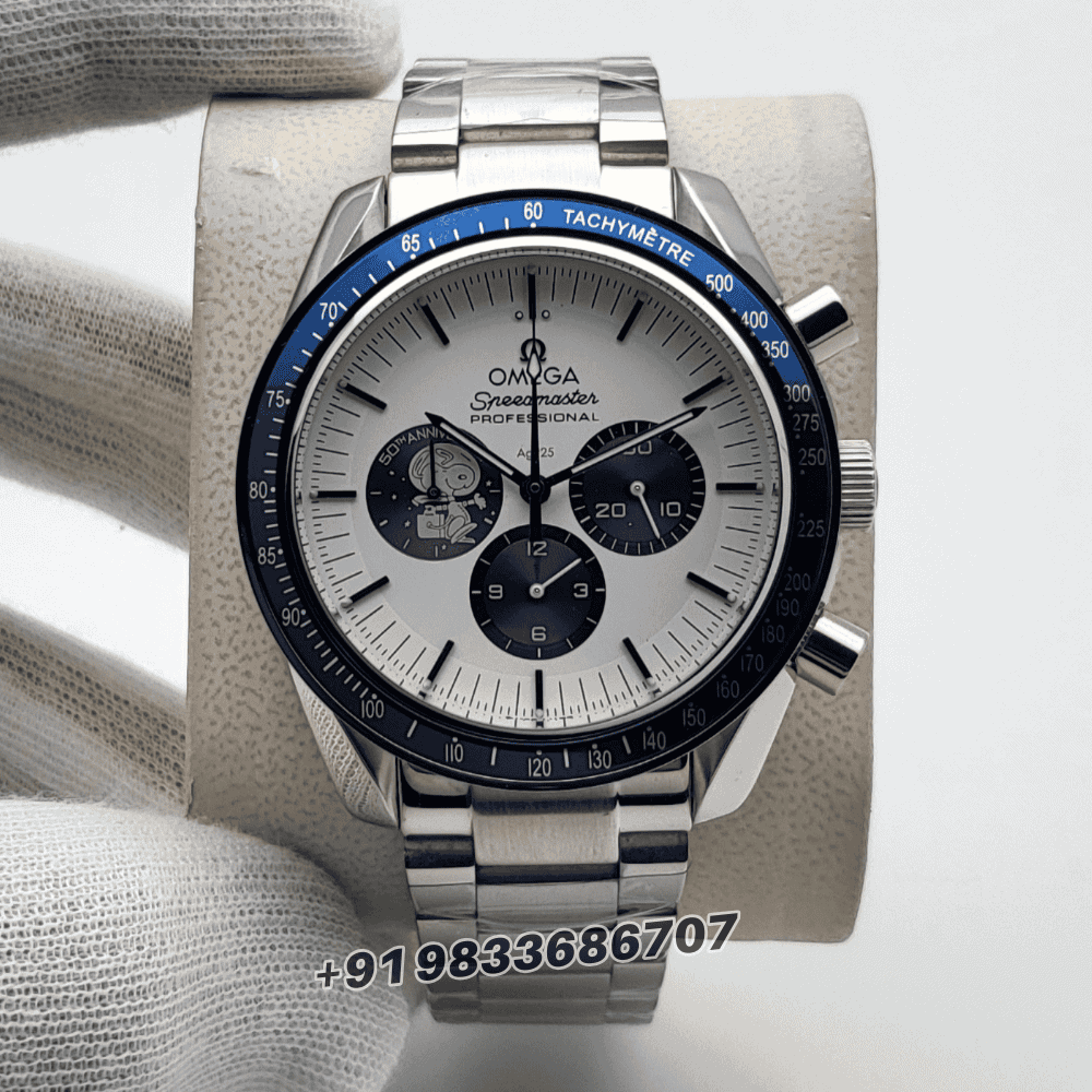 omega duplicate watches Speedmaster Silver Snoopy Award 50th Anniversary Chronograph White Dial