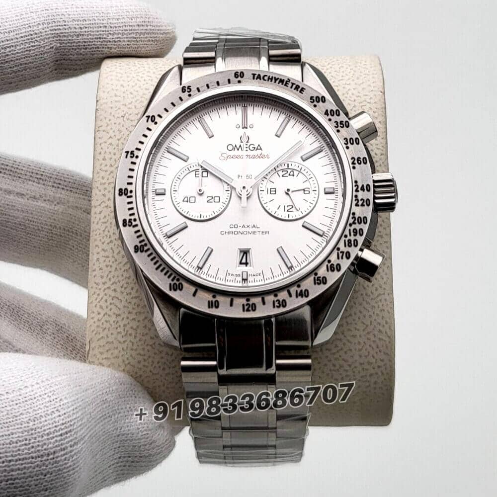 Replica Omega watch Speedmaster Co-Axial Master Chronometer Chronograph Silver White Dial