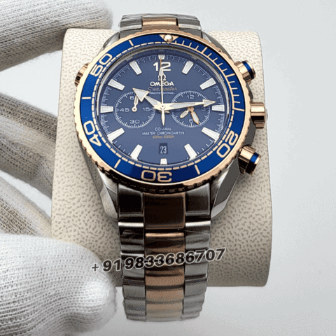 omega seamaster fakes Planet Ocean Dual Tone Chronograph Blue Dial
