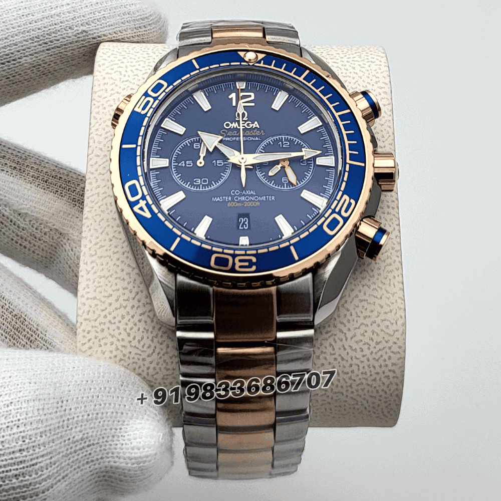 omega seamaster fakes Planet Ocean Dual Tone Chronograph Blue Dial