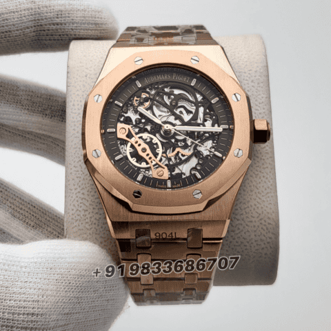 fake audemars piguet watch Royal Oak Rose Gold Skeleton Blue Dial