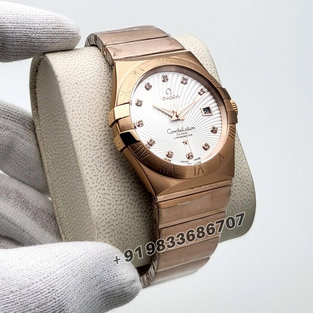 Omega Constellation Co Axial Chronometer Full Rose Gold White Dial Super High Quality Swiss Automatic Watch