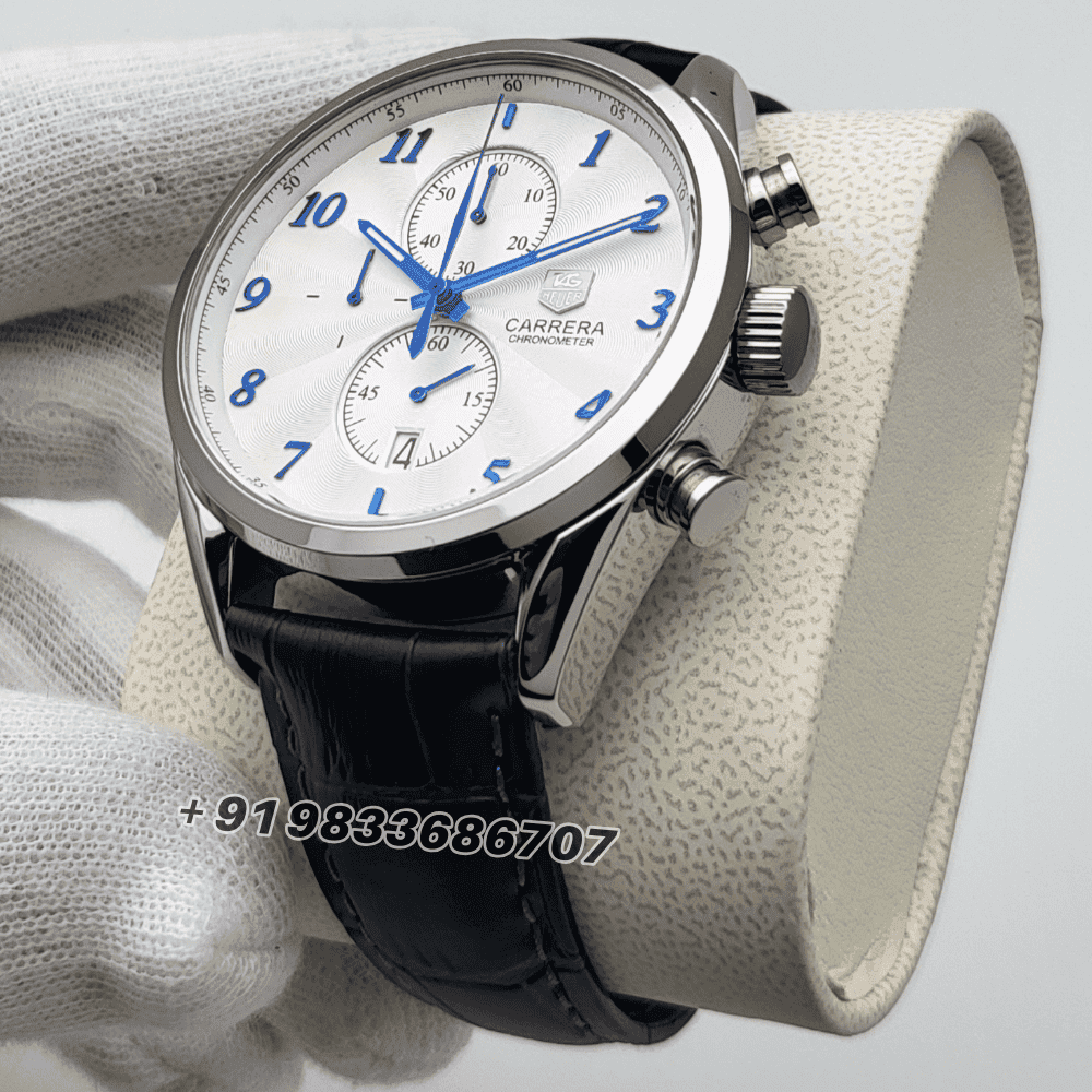 Tag Heuer Carrera 1887 White Dial Leather Strap High Quality Chronograph Watch