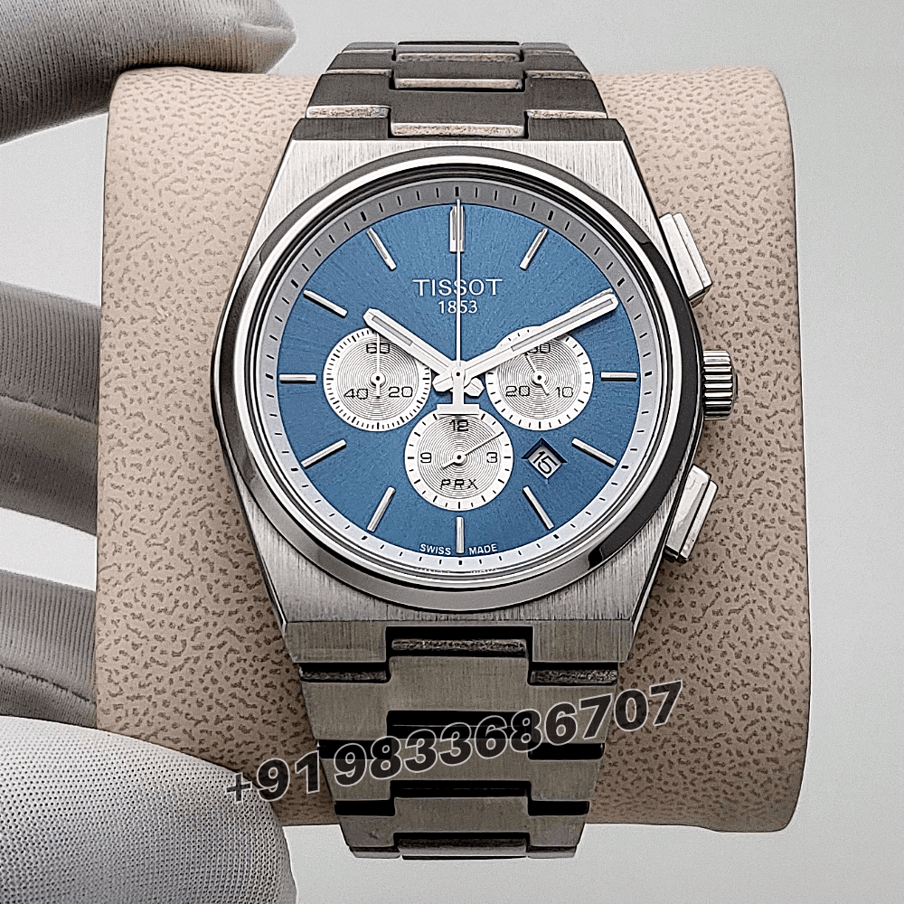 Tissot 1853 T-Classic PRX Chronograph Blue Dial Stainless Steel Strap High Quality Watch (2)