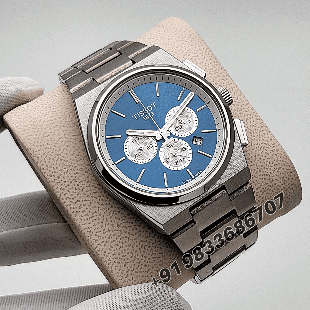 Tissot 1853 T-Classic PRX Chronograph Blue Dial Stainless Steel Strap High Quality Watch - Image 3