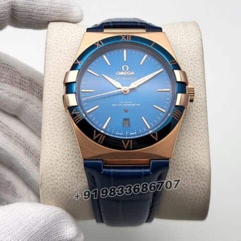 omega constellation first copy Master Chronometer Rose Gold Blue Dial