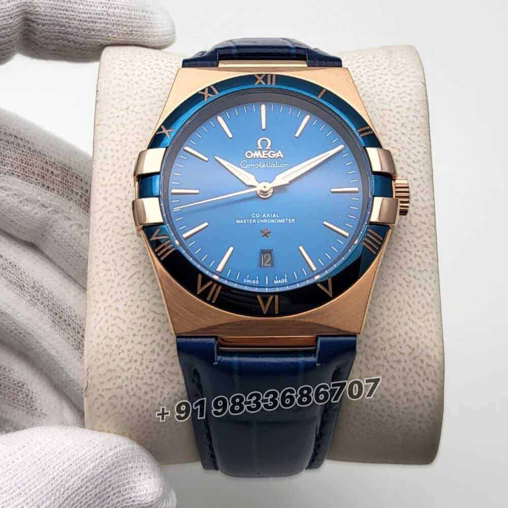 omega constellation first copy Master Chronometer Rose Gold Blue Dial