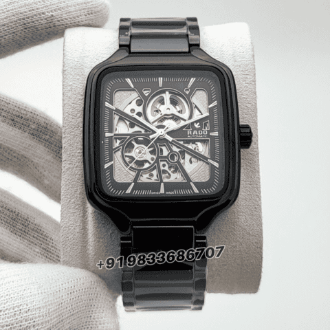 Rado True Square Open Heart Silver Marking Black Ceramic High Quality Swiss Automatic Watch