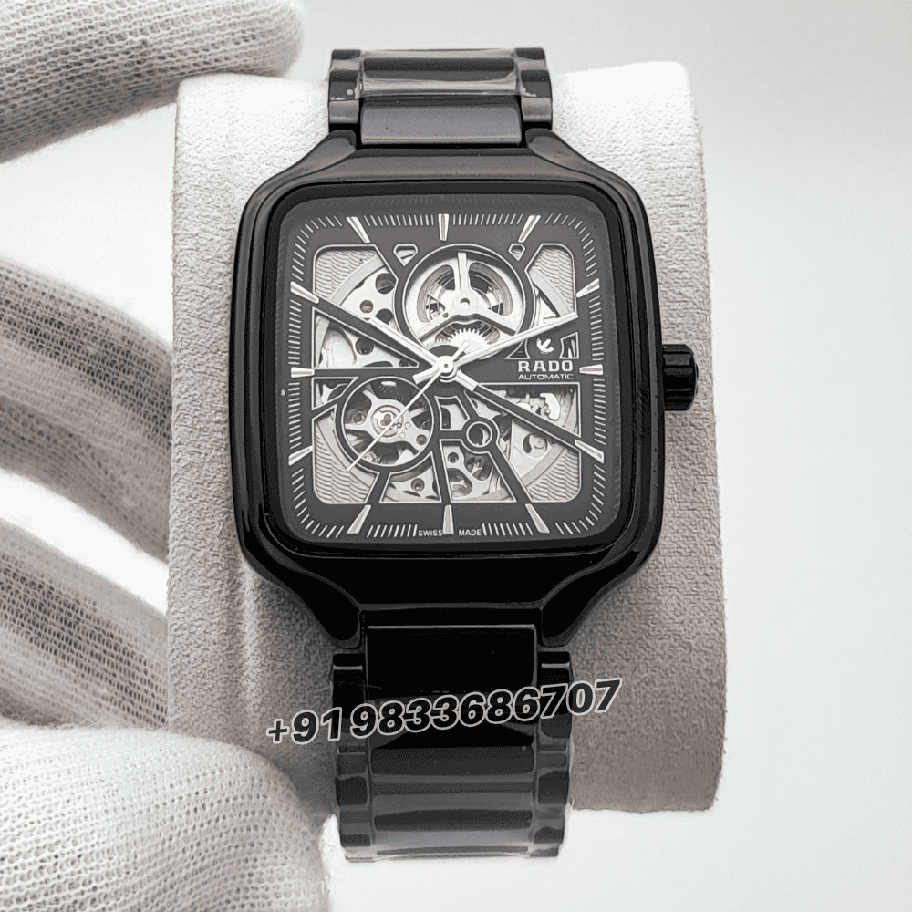 Rado True Square Open Heart Silver Marking Black Ceramic High Quality Swiss Automatic Watch