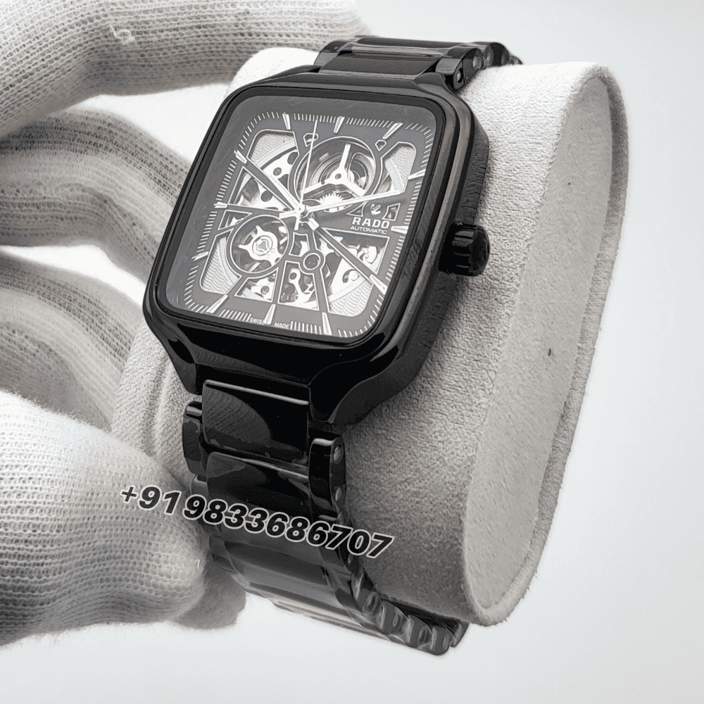 Rado True Square Open Heart Silver Marking Black Ceramic Super High Quality Swiss Automatic Watch (2)