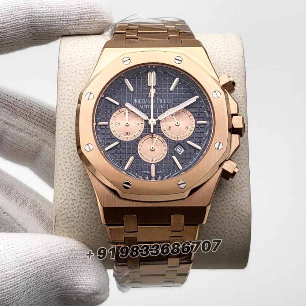 fake audemars piguet Royal Oak Chronograph Rose Gold Blue Dial 41mm
