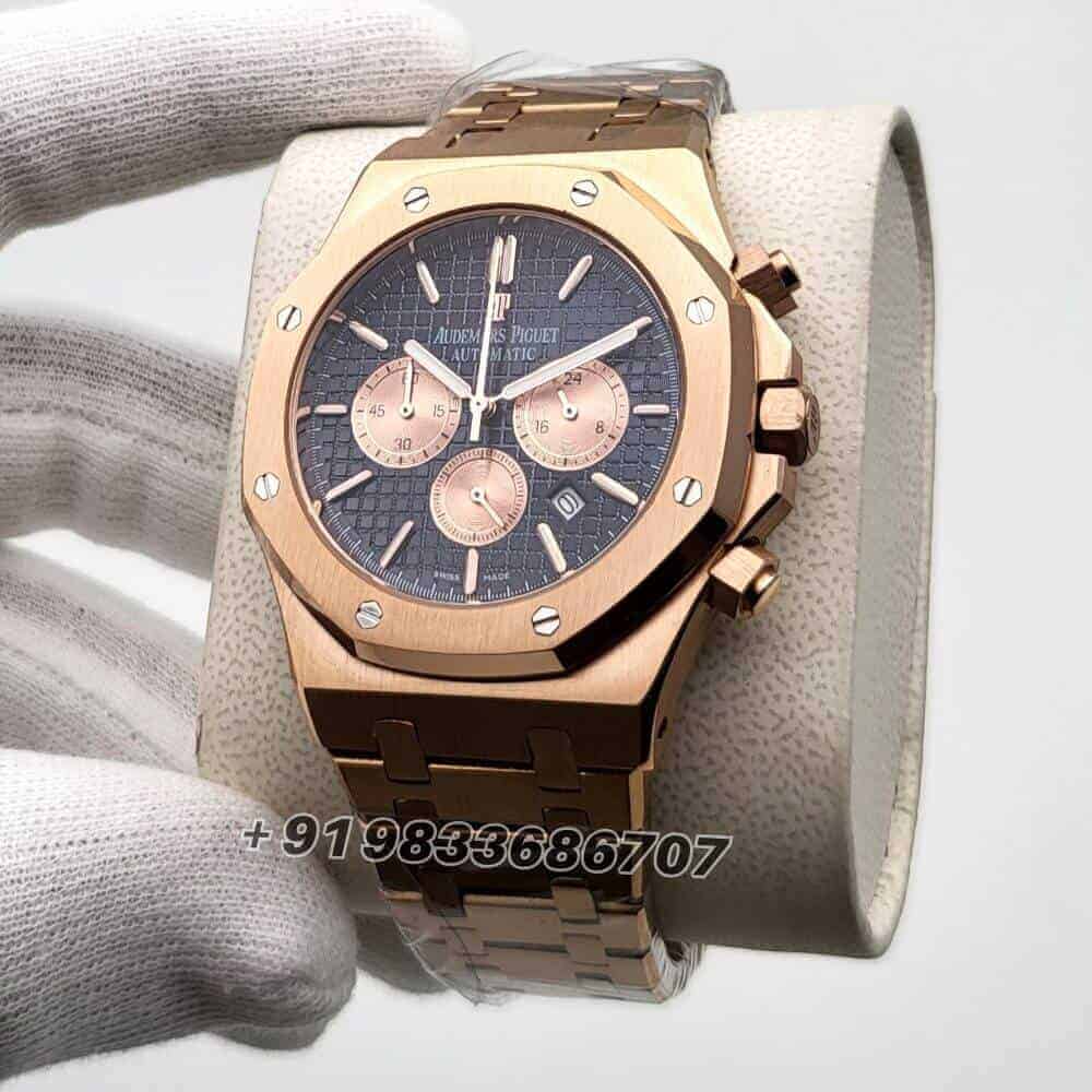 Audemars Piguet Royal Oak Chronograph Rose Gold Blue Dial 41mm Super High Quality Replica Watch (1)