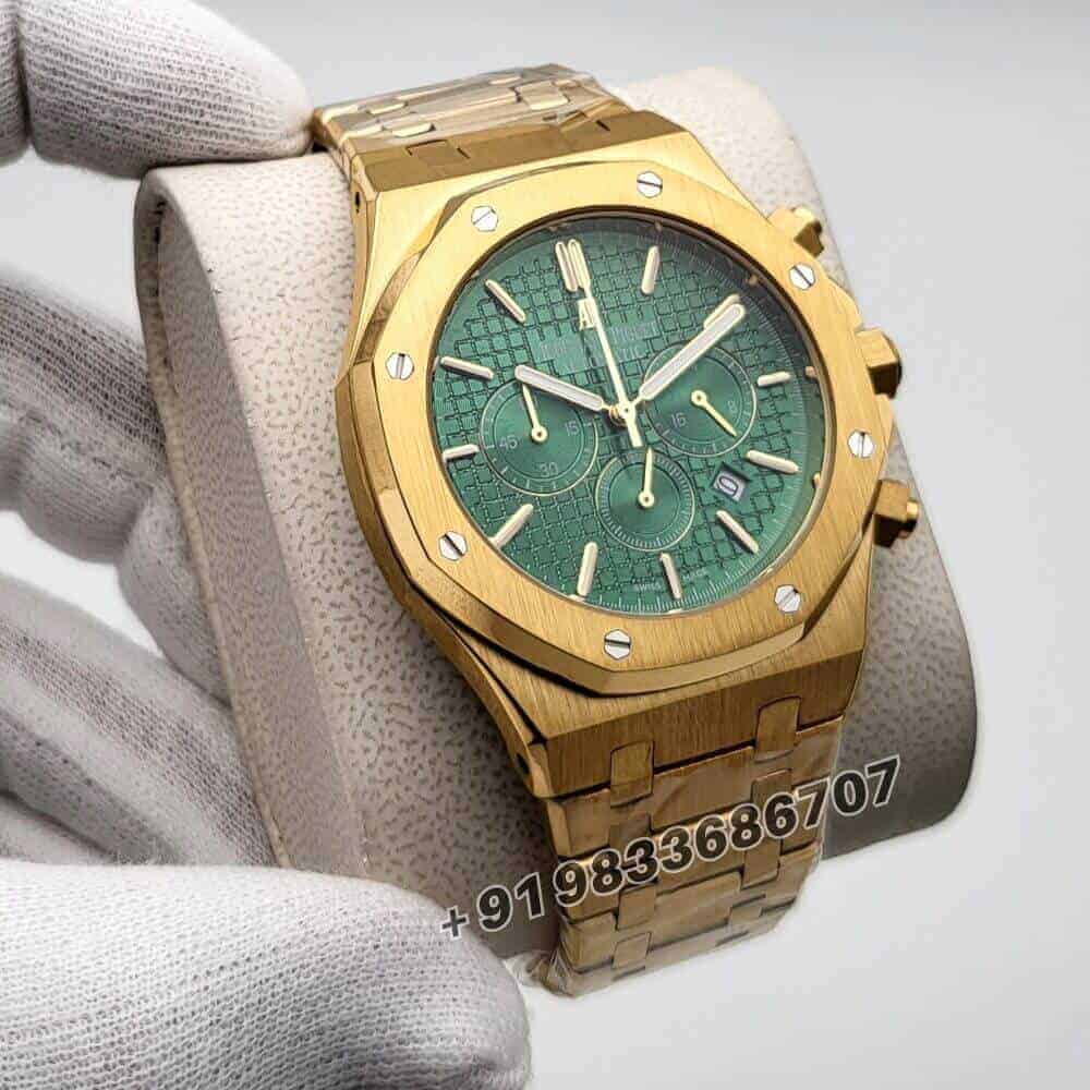 Audemars Piguet Royal Oak Chronograph Yellow Gold Green Dial 41mm Super High Quality First Copy Watch (1)