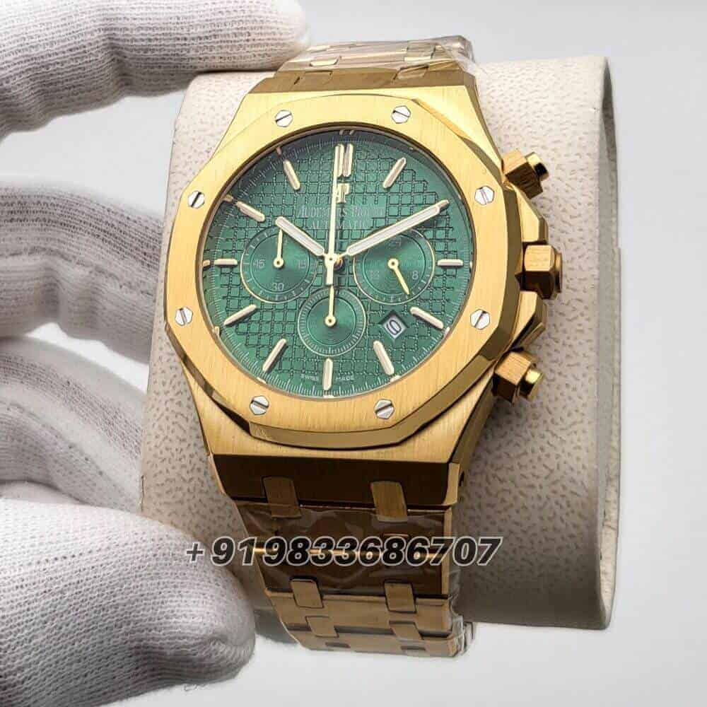 Audemars Piguet Royal Oak Chronograph Yellow Gold Green Dial 41mm Super High Quality First Copy Watch (1)